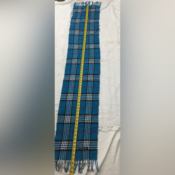 100% Cashmere Made In Scotland Blue Plaid Scarf UNISEX - Picture 3 of 7